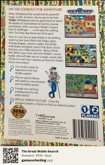 The Great Waldo Search Sega Mega Drive / Genesis, NTSC box back