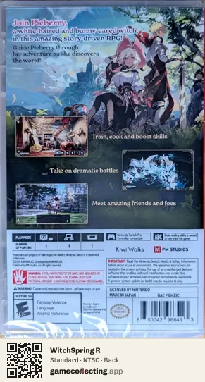 WitchSpring R Nintendo Switch, NTSC box back