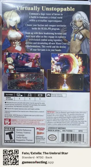 Fate/Extella: The Umbral Star Nintendo Switch, NTSC box back