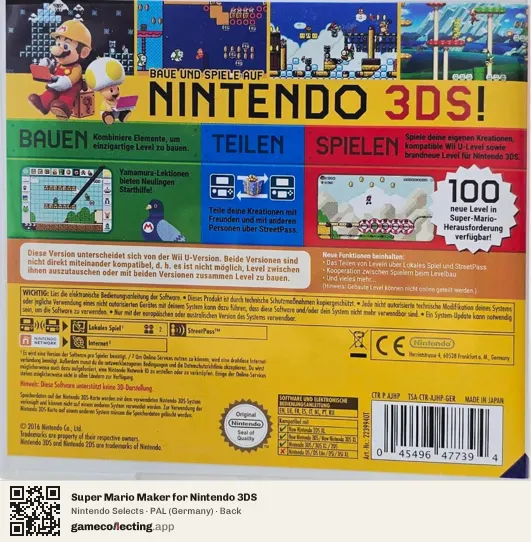 Super Mario Maker for Nintendo 3DS Nintendo 3DS, Germany box back