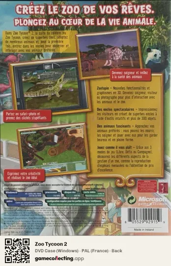 Zoo Tycoon 2 Computer, France box back
