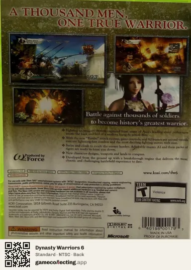 Dynasty Warriors 6 Xbox 360, NTSC box back