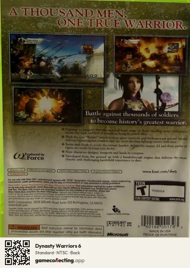 Dynasty Warriors 6 Xbox 360, NTSC box back