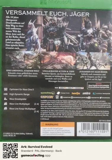 Ark: Survival Evolved Xbox One, Germany box back