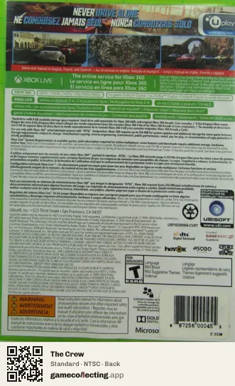 The Crew Xbox 360, NTSC box back