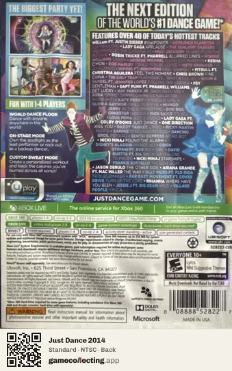 Just Dance 2014 Xbox 360, NTSC box back