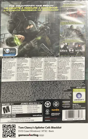 Tom Clancy's Splinter Cell: Blacklist Computer, NTSC box back