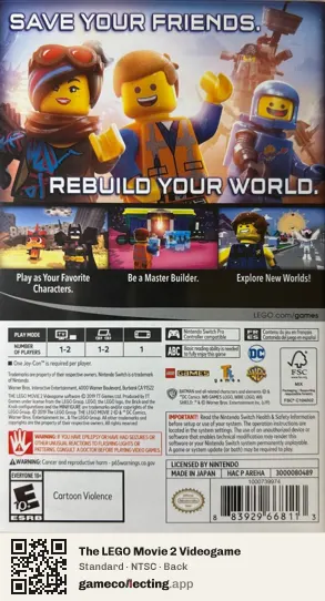 The LEGO Movie 2 Videogame Nintendo Switch, NTSC box back
