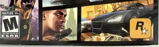 Grand Theft Auto V, the ESRB box on its front