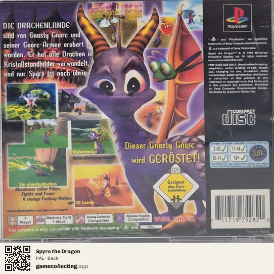 Spyro the Dragon PlayStation, PAL box back