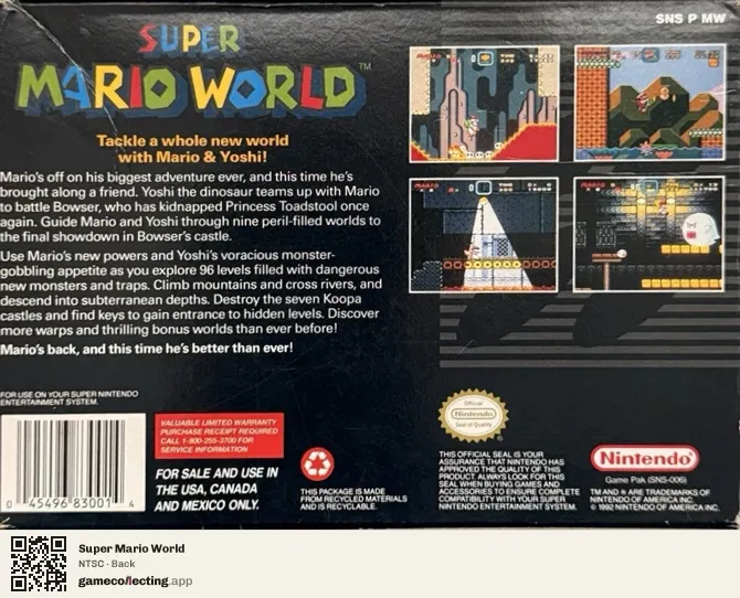 Super Mario World Super Nintendo Entertainment System, NTSC box back
