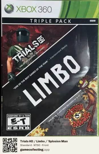 Trials HD / Limbo / 'Splosion Man Xbox 360, NTSC box front