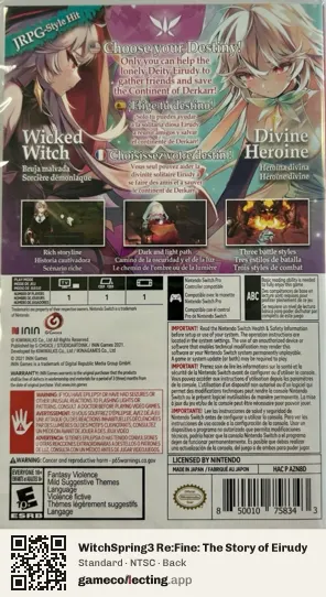 WitchSpring3 Re:Fine: The Story of Eirudy Nintendo Switch, NTSC box back
