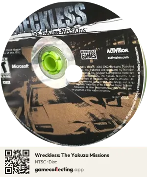 Wreckless: The Yakuza Missions Xbox, NTSC disc