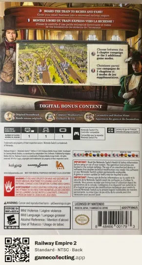 Railway Empire 2 Nintendo Switch, NTSC box back