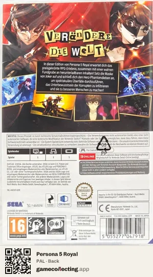 Persona 5 Royal Nintendo Switch, PAL box back