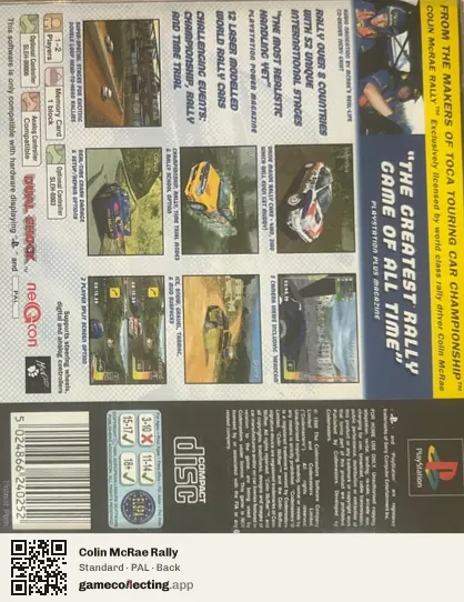Colin McRae Rally PlayStation, PAL box back