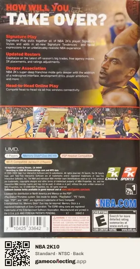 NBA 2K10 PlayStation Portable, NTSC box back