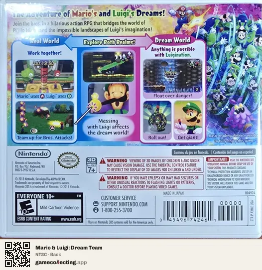 Mario & Luigi: Dream Team Nintendo 3DS, NTSC box back