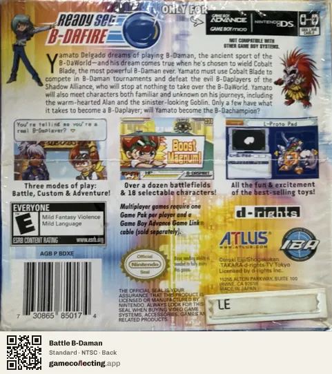Battle B-Daman Game Boy Advance, NTSC box back