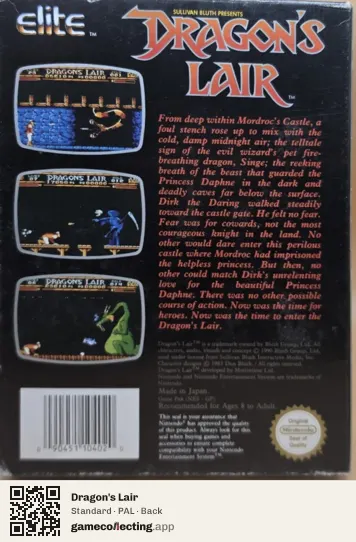 Dragon's Lair Nintendo Entertainment System, PAL box back