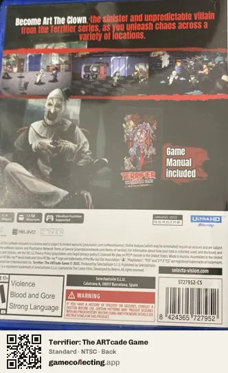 Terrifier: The ARTcade Game PlayStation 5, NTSC box back