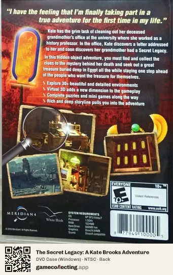 The Secret Legacy: A Kate Brooks Adventure Computer, NTSC box back