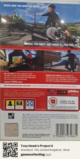 Tony Hawk's Project 8 PlayStation Portable, United Kingdom box back