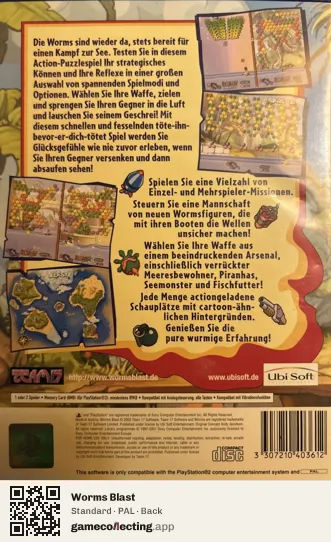 Worms Blast PlayStation 2, PAL box back