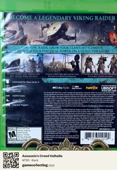 Assassin's Creed Valhalla Xbox Series X, NTSC box back
