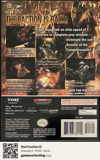 Red Faction II Nintendo GameCube, NTSC box back