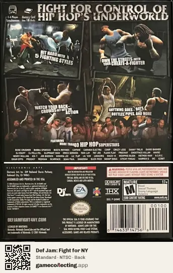 Def Jam: Fight for NY Nintendo GameCube, NTSC box back