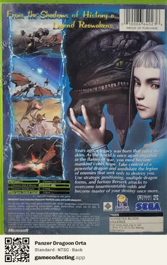 Panzer Dragoon Orta Xbox, NTSC box back