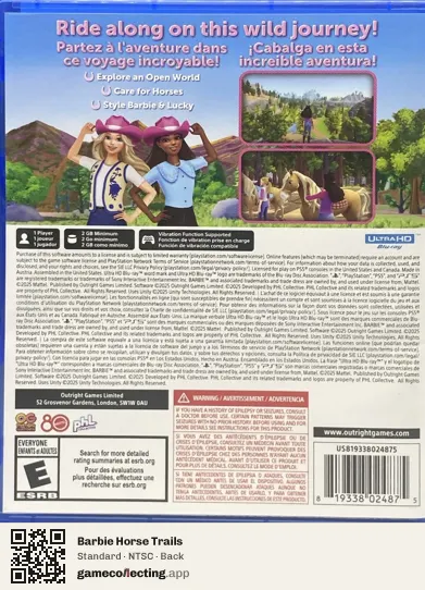 Barbie Horse Trails PlayStation 5, NTSC box back