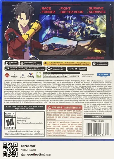 Screamer PlayStation 5, NTSC box back