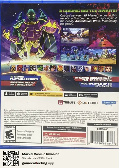 Marvel Cosmic Invasion PlayStation 5, NTSC box back