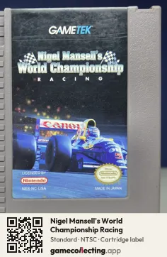 Nigel Mansell's World Championship Racing Nintendo Entertainment System, NTSC cartridge label