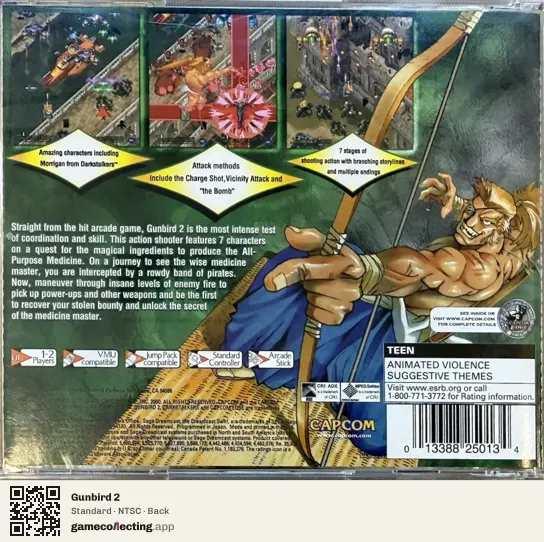 Gunbird 2 Sega Dreamcast, NTSC box back