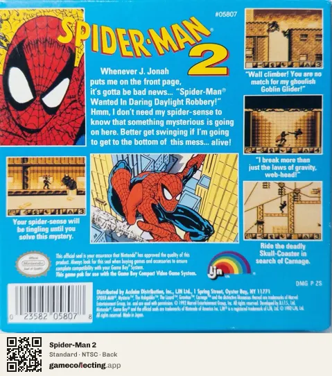 Spider-Man 2 Game Boy, NTSC box back