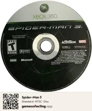 Spider-Man 3 Xbox 360, NTSC disc