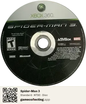 Spider-Man 3 Xbox 360, NTSC disc