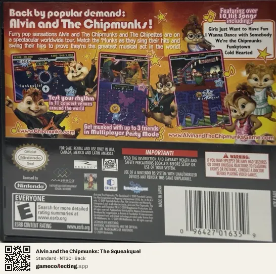 Alvin and the Chipmunks: The Squeakquel Nintendo DS, NTSC box back