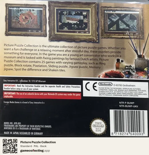 Picture Puzzle Collection Nintendo DS, PAL box back
