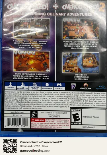 Overcooked! + Overcooked! 2 PlayStation 4, NTSC box back