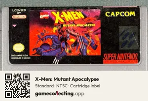 X-Men: Mutant Apocalypse Super Nintendo Entertainment System, NTSC cartridge label