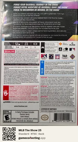MLB The Show 25 Nintendo Switch, NTSC box back