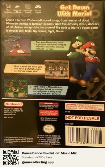 Dance Dance Revolution: Mario Mix Nintendo GameCube, NTSC box back