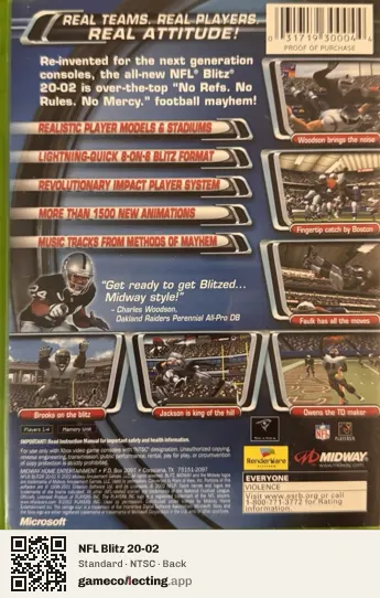NFL Blitz 20-02 Xbox, NTSC box back