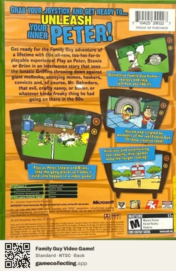 Family Guy Video Game! Xbox, NTSC box back