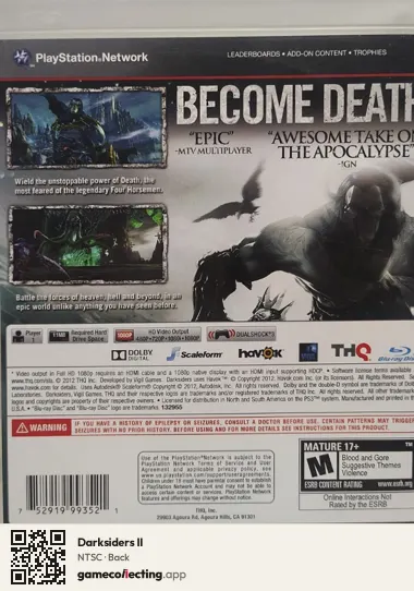 Darksiders II PlayStation 3, NTSC box back